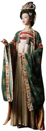 Ez-sofei kinesisk traditionell antik scenframträdande kostym hanfu-klänning för kvinnor (grön-F, L)