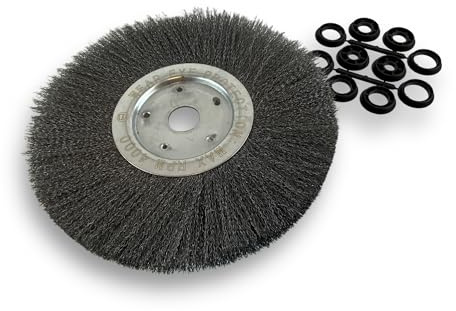 Kibros Brosse circ. touret ACIER fil dur Ø 300 mm 1 rang | Fil dur 0.30 mm ondulé, alésage 32 mm + réducteur bague 25-12 mm, meuleuse affûteuse ponceuse, décapage ébavurage brossage.