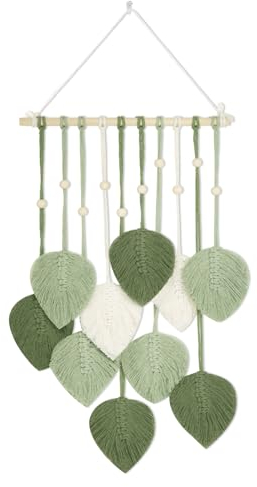 FIHODONE Tapisserie Murale en Macramé, Tenture Murale Macrame 90×40cm, Deco Boheme Macrame Mural, Decoration Murale de Gland Fait Main Feuille pour Chambre Salon Décoration, avec Crochet non Marquant