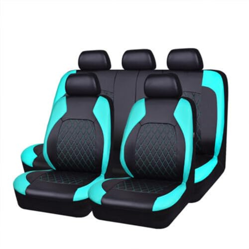 CREVYTEG 9-teiliges Autositzbezug-Set, PU-Leder-Sitzschutzbezüge, kompletter Universal-Größen-Front-Rücksitz mit Kopfstützenbezügen für die meisten Autos, LKWs, Vans, SUV, blau-grünes 9-teiliges Set