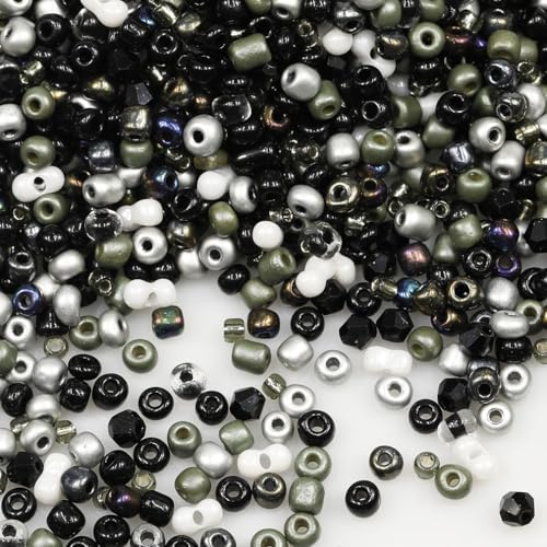 Tibaoffy Mixed Black and White Beads Size 6/0 Crafts Glass Seed Beads 4mm for Jewelry Making (Total About 100g About 1200pcs)