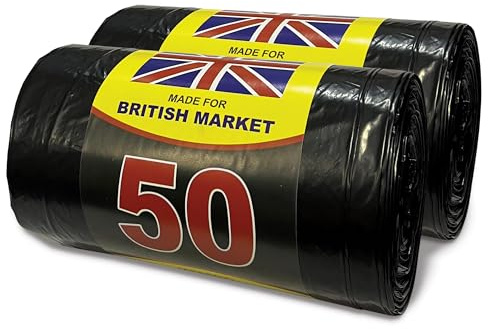 G4GOODS® 2 Rolls of 100 Bin Bags Extra Strong Heavy Duty 70L Garbage Bags 140 Gauge/35 Micron 50 Bags Per Roll Leak-Resistant Black Dustbin Bags for Kitchen Office Use (15x29x33)