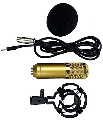 TOYANDONA Bm-800 Kondensatormikrofon aus Kunststoff in Gold mit Doppellagigem Gitter für Konferenzen Gesangsaufnahmen und Karaoke