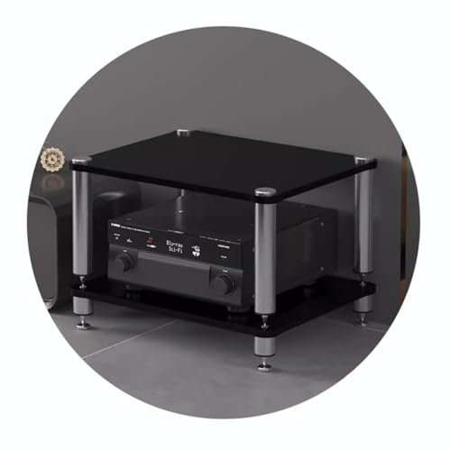 HiFi-Regal mit 4 Etagen, AV-Regal, HiFi-Ständer, Plattenspielerständer, Geräteschrank, Audio-Rack mit stoßdämpfenden Füßen, schwarzer Audio-Video-Komponentenständer