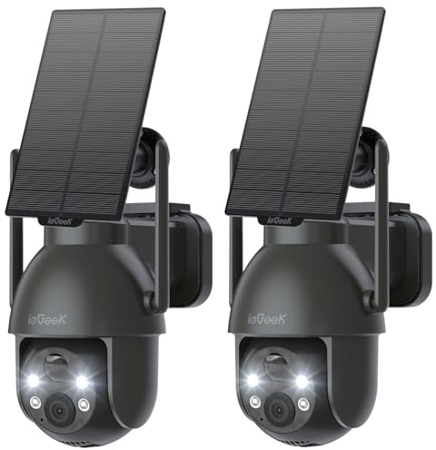 ieGeek 2K (3MP) Camera Surveillance WiFi Exterieure sans Fil Solaire | Détection Humaine IA, Nocturne Couleur, Recharge Faible Luminosité, Installation Facile, WiFi 6, Sans Abonnement, 2 Pièces