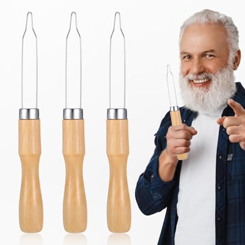 3Pcs Button Hook Assist Device with Easy-Grip Wooden Handle, Stainless Steel Button Hook Helper One Hand Buttons Aids Tool for Elderly Seniors Disabled Men and Women Arthritis & Limited Dexterity
