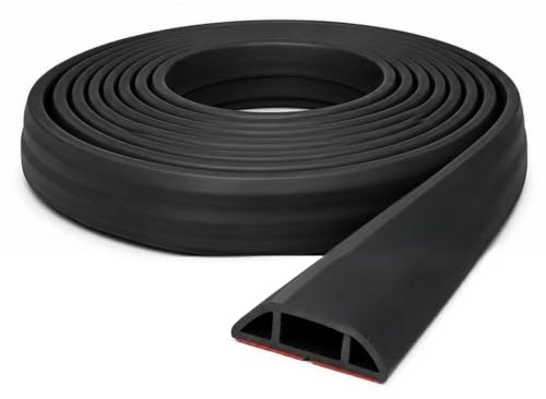 Jandei - Canaleta Pasacables para Suelo con Adhesivo. Protector de Cables, Ideal para el Hogar, la Oficina, Lugar de Trabajo, Almacén (5x1,2x200cm Negro)