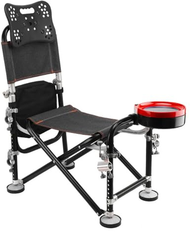 cadciehe Klappbarer Angelstuhl, 13 Gänge, verstellbar, 21 cm Höhe, mit Rückenlehne und Rutenhalter, tragbarer Outdoor-Angelsitz für Erwachsene, Schwarz