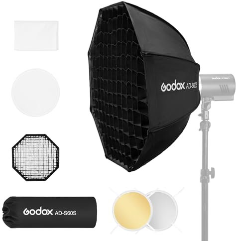 Godox AD-S60S Softbox Godox Mount Softbox 60cm/23.6inch with Grid Diffusers Reflector Carry Bag for AD400 Pro AD300 Pro Strobe Flash and ML100bi ML100RGB ML80BI ML150BI ML60II Bi ML30 ML30Bi LED Light