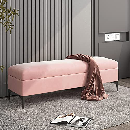 Ottomane, Sitzbank, mit Stauraum, Samt, gepolstert, Bettbank, Premium-Aufbewahrung, Schlafzimmerbank mit Stauraum, keine Montage nötig, Rosa, 80 x 40 x 43 cm