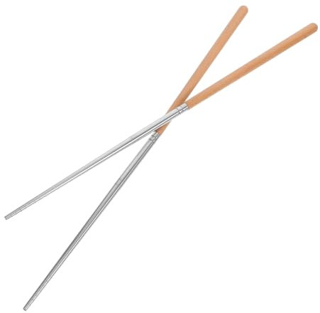 Cabilock Unidades Palillos Largos Acero Inoxidable Mango Madera Reutilizables Para Lavavajillas Cómodos y Antideslizantes