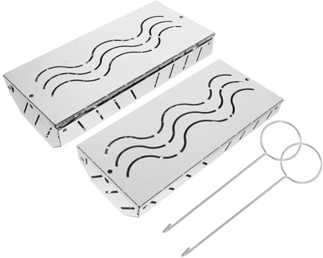 HEMOTON 2 Stück Räucherbox Teilig mit Deckel Bbq Zubehör für Gas und Holzkohlegrills Vielseitig Einsetzbar mit Holzchips zum Räuchern von Fleisch Fisch und Gemüse