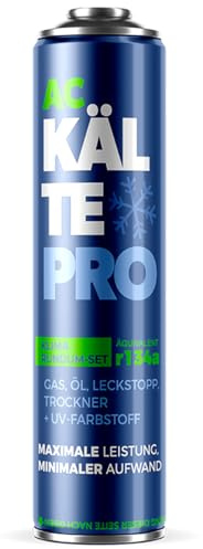 KÄLTEPRO Remplacement du gaz refrigerant R134a pour Clim Auto - Pack 5-en-1 Complet : Gaz, Huile, Anti-fuite & Traceur UV Équivalent 755g R134a- Pour Voitures 1995–2016