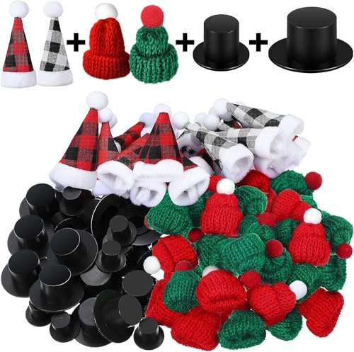 NUOGUAYI 60 Stück Weihnachtsmütze und Snowman Hut Set, Mini Weihnachtsmütze, Mini-Strickmütze des Weihnachten, Nikolausmütze Klein für Weihnachtsfeiern