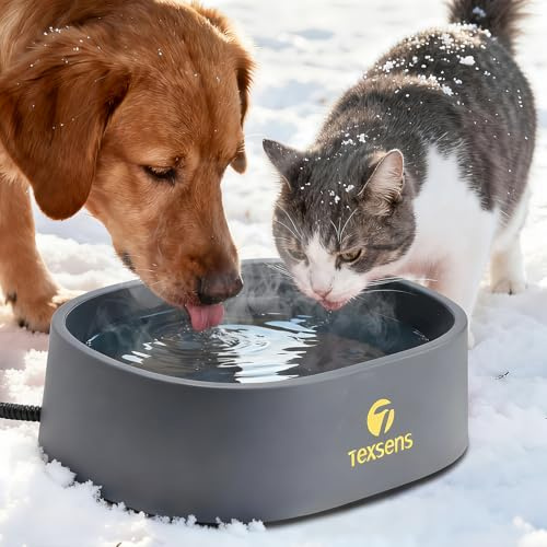Beheizter Wassernapf für große Hunde, 3,3 l, Outdoor-Thermonapf mit kaufester Schnur, bietet Trinkwasser im Winter, geeignet für mehrere Haustiere und Katzen, Hühner, Vögel