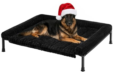 Veehoo Erhöhtes Hundebett für große Hunde, XL Hundeliege Outdoor Waschbar | Hundebett Orthopädisch mit Plüschkissen, Abnehmbares und Rutschfestes, Ganzjahreskomfort für Drinnen Draußen, 114 x 86 cm