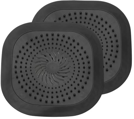 sourcing map 2 Pcs Square Drain Cover, 5.9 Inch Shower Hair Catcher Drain Cover for Shower Room Bathtubs Kitchen Sink Laundry Room, Black