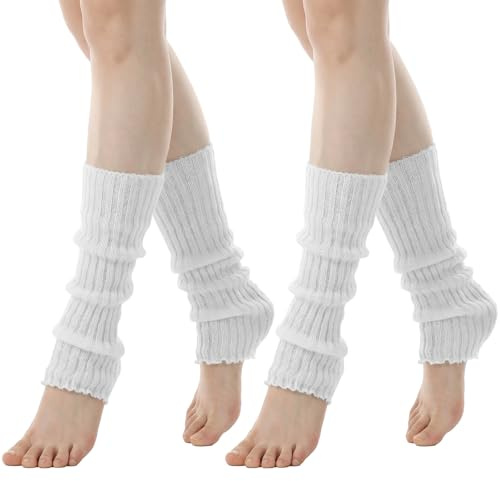 2 Paar Weisse Stulpen Damen Stulpen Weiss Damen Legwarmers Winter Wadenwärmer Bein Leg Warmers Häkelarbeit Gestrickte Beinstulpen Kostüm Fashion Beinlinge Beinwärmer Stricken für Winterwärmer