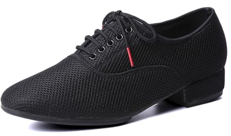 sekiueo Zapatos De Baile De Malla Hombre Suela De Cuero Zapatos De Salón De Baile para Interiores con Cordones para Salsa Y Latinas,Negro,48 EU