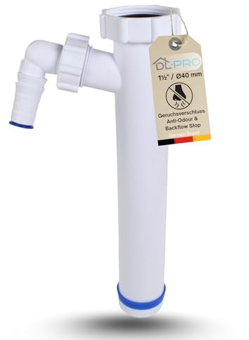 DL-pro Tubo di scarico DN40 (1 1/2 pollici G6/4), 265 mm, 1× connettore per elettrodomestici, chiusura anti-odore e anti-riflusso – per lavatrice o lavastoviglie