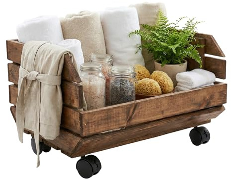 GoodFreshDecor Caja de madera con ruedas para vino, frutas y verduras, estilo vintage, para interior/exterior, 37 x 30 x 28 cm