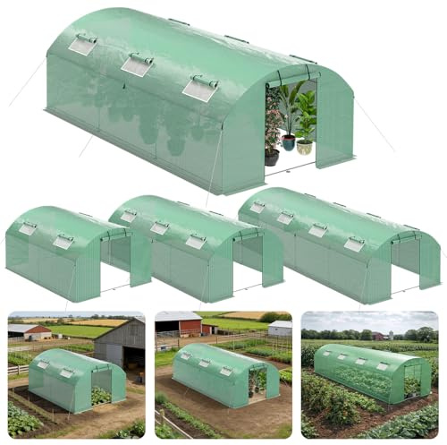 Vkechh Växthus, folieväxthus med galvaniseringsrörsbas 3 × 6 m – 18 m², inklusive markankare och 6 rullbara fönster med myggnät och 140 g/m² UV-resistent tomatväxthus Greenhouse