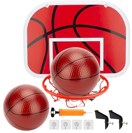 Indoor Basketballkorb Set für Kinder & Erwachsene mit Metallring & Rückwand Inklusive 2 Bällen & Pumpe Basketball Set für Zimmer Tür & Wand Montage Sport Spielzeug Geschenk