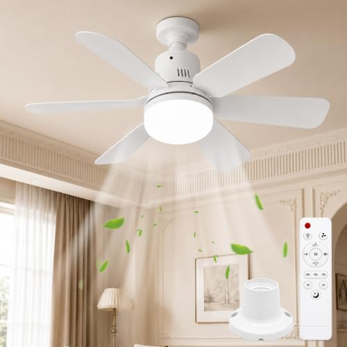 Ceiling Fans with Lights and Remote, Ceiling Fan Light Bulb Bayonet Fitting | Screw in LED Flower Fan Light, E27, 40W, 52cm, 3 Speeds, 3 Color, Dimmable, Morden, Quiet, Memory, 2H/4H Timer, for Bedroom