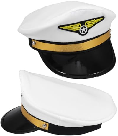 Garneck Cosplay Pilotenmützen Verstellbar und Formstabil 2 Stück pack Weiße aus Stoff und Kunststoff für Halloween und Themenpartys für Erwachsene