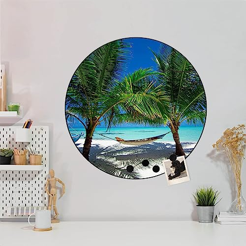 banjado Magnettafel Ø 47cm Schwarz - Magnetwand aus Metall - Magnetpinnwand als Memoboard - Pinnwand Magnettafel Küche, Büro, Kinderzimmer inkl. 4 Magnete & Montageset - Strand
