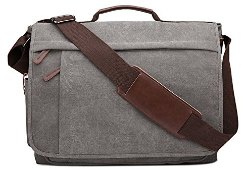 Neuleben Wasserdicht Laptoptasche für 17'' Laptop Vintage Schultertasche Umhängetasche Canvas Leder Herren Handtasche mit Handgriff verstellbarer Schultergurt