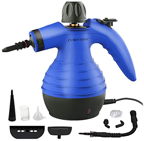 Comforday Pulitore a Vapore Portatile, Vaporizzatore a Mano Multiuso con 9 Accessori per Rimuovere Macchie da Pavimenti, Tappeti, Tendaggi, Sedili Auto, Cucina e Bagno