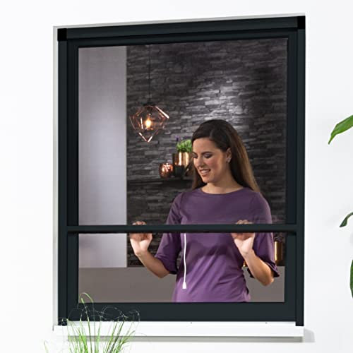 Alu Fensterrollo Bausatz Fliegengitter für Fenster SMART Insektenschutzrollo (160cm x 160cm, anthrazit)