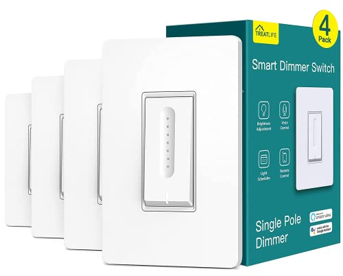 TREATLIFE Smart Dimmer Switch 4 Pack, Single Pole Smart Switch Works with Alexa and Google Home, Neutral Wire Required, 2.4GHz WiFi Dimmer Light Switch for LED, CFL, Incandescent Bulbs