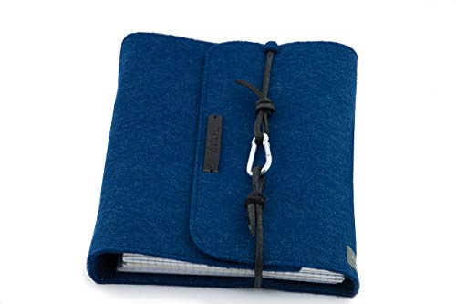 Ringbuch blau Terminplaner Ringordner PERSONALISIERT A5 Filz Name Kalenderhülle Leder Geschenk Schule Abitur Ausbildung Studium Karabiner lässig 2,2cm, 2 Ringe