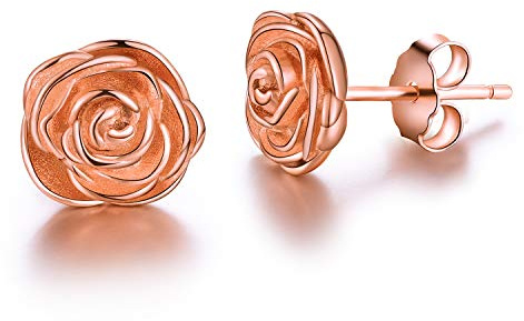 Esberry Placcatura in oro 18 carati Orecchini in argento sterling 925 con orecchini a fiore ipoallergenici Gioielli per donna e ragazza (Rose Gold)