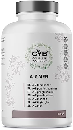A-Z Men’s Premium Multivitamin –1-Jahres-Vorrat (365 Tabletten)– Komplette tägliche Unterstützung mit D3, B12, C, Magnesium, Eisen, Selen und Zink–Unterstützung für Energie, Immunsystem und Muskeln