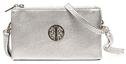 Long & Son Women's Medium Clutch, Wristlet, Shoulder,Cross-Body Bags 23321 (Silver)