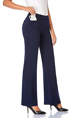 Tapata Donna 71cm/76cm/81cm/86cm Pantaloni Bootcut Elasticizzati con Tasche, Tall/Regolare/Pettie per Ufficio Affari Casual Blu Navy Small