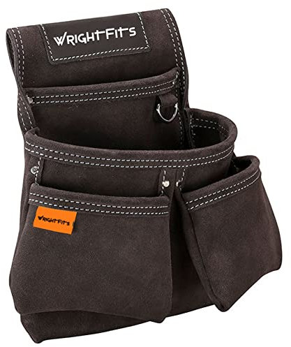 WrightFits Leather Nail and Hammer Pouch with Multi Pockets | Work Tool Pouches | Hammer Holder and Nails Organiser for Builders, Carpenters, Gardeners, Electricians