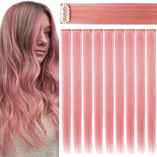 MQY COLOR Colors Multi-Colors Clip on in Haarverlängerungen Haarteile Farbige Party Highlights DIY Haarschmuck Extensions 21 Zoll langes Haar für Mädchen Frauen (rosa rauchen)