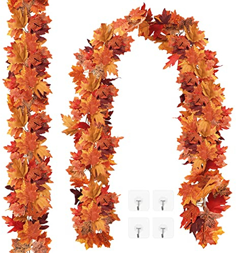 SOMYTING 2 Stück Künstliche Ahornblatt Girlande Herbstblätter Girlande | Hängende Reben Herbstdeko blätter für Zuhause Küche Garten Erntedankfest Abendessen Party Kamin Dekoration