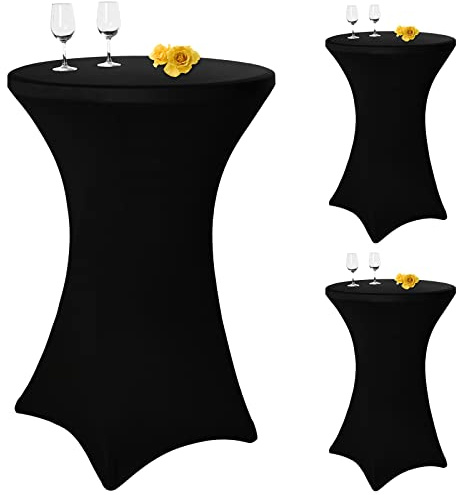 Pesonlook 3er-Set Stretch Stehtisch Husse für Bistrotisch Ø 80-85 cm Schwarz