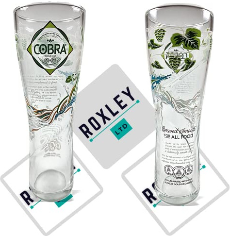 Roxley X2 Cobra Story Pint Glass Beer Man Cave Lager 56 CL Glass One Pint Nucleated