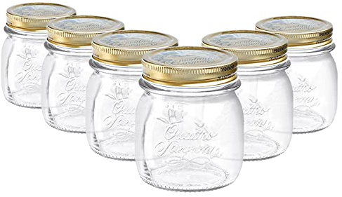 Bormioli Rocco Quattro Stagioni tarros de cristal de almacenamiento - tradicional de la cocina de frasco con tapa tornillo superior - 250 ml - Pack de 6