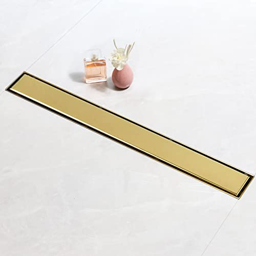 SaniteModar Duschrinne 90cm, Goldener Befliesbar Duschrinne extra flach, Edelstahl Bodenablauf