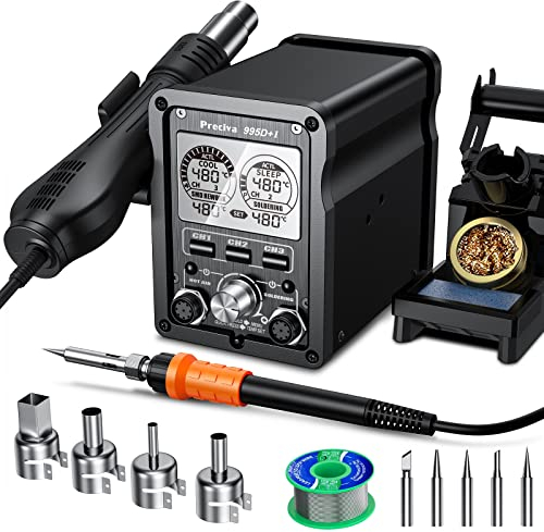 Heißluft Lötstation, Preciva Rework Station Lötkolben Set 220~480°C Entlötstation mit Temperatur Display PID-Temperaturregelung (995D)