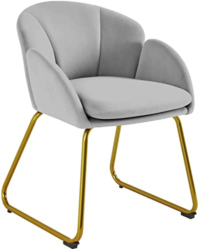 Yaheetech Velvet Tub Chair Vanity Chair, Modern Accent Armchair with Golden Metal Legs for Living Room/Bedroom/Makeup, Grey, Set of 1