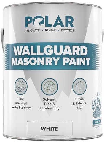 Polar Wallguard White Masonry Paint Exterior - 2.5 Litre | Waterproof Coating for Brick, Concrete, Stone, Pebbledash, and Ironwork | High Durability and Superior Protection for Exterior Walls