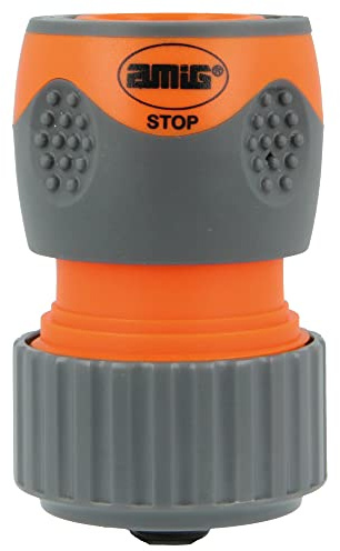 Amig - Raccordo Rapido per Tubo Flessibile - 3/4 - Sistema di Ancoraggio Rapido Click - Funzione di Arresto di Sicurezza - ABS e Gomma - Arancione e Grigio